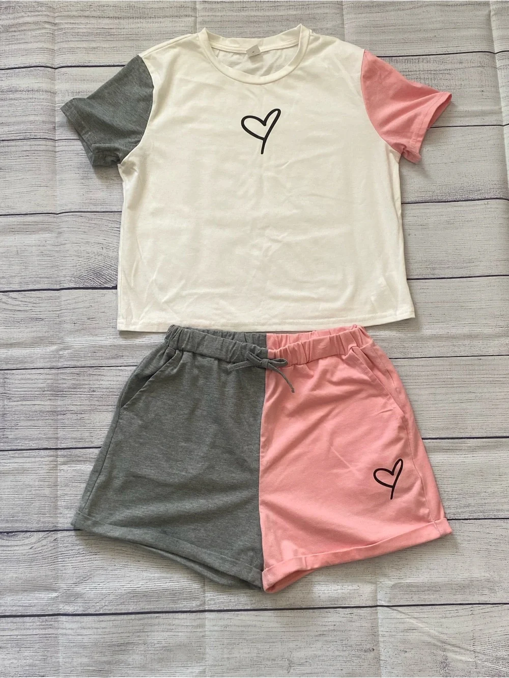 Girls  Colorblock Heart Lounge Shorts - Pink & Gray